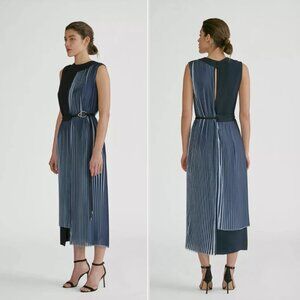 Yigal Azrouël Two Tone Pleated Dress in Midnight Multi Blue Size 4